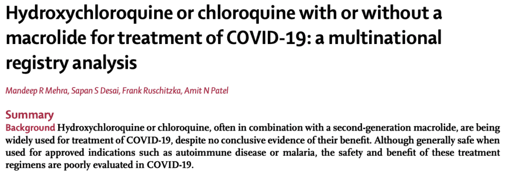 El estudio en pacientes que utlizaron Hidroxicloroquina o Cloroquina.