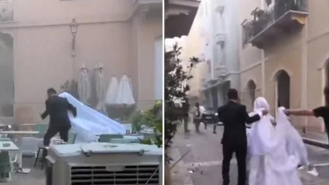 La historia de la pareja de novios que logró sobrevivir a estallido en Beirut.