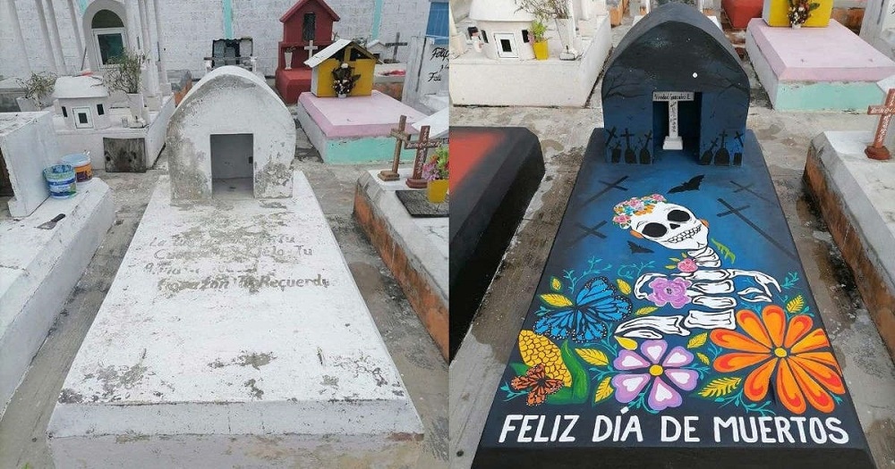 Joven rinde homenaje a su abuelita con espectacular pintura en su tumba