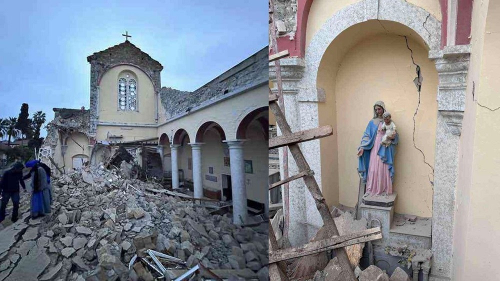 Estatua de la Virgen María sin daños a pesar de que la catedral quedó destruida