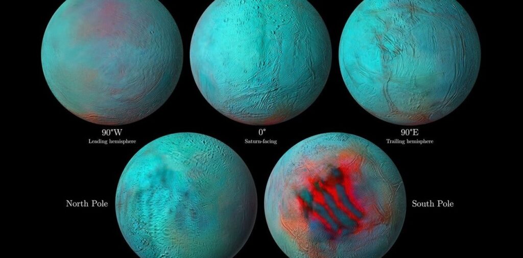 Imágenes de la NASA de Encélado, una de las lunas de Saturno. Foto: NASA