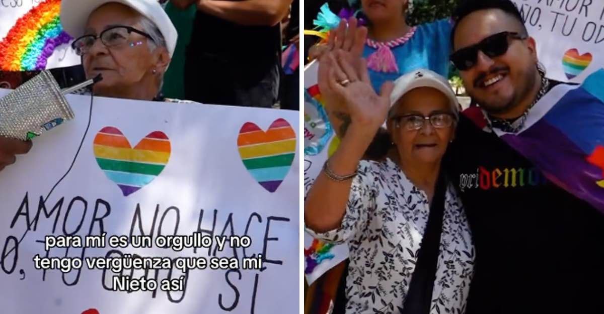 “Tu amor no hace daño”: Abuelita orgullosa de acompañar a su nieto marcha LGBT