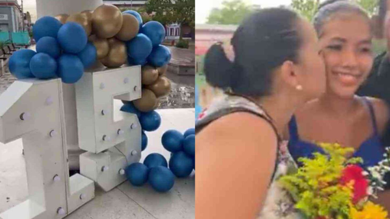 Madre “estremece” las redes al festejar los 15 años de su hija con cosas prestadas en una plaza