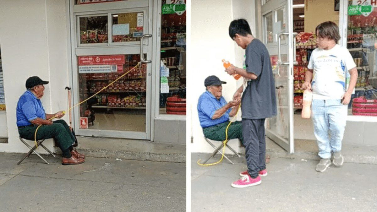 El adorable portero de Oxxo que genera ingresos con un lazo y una silla