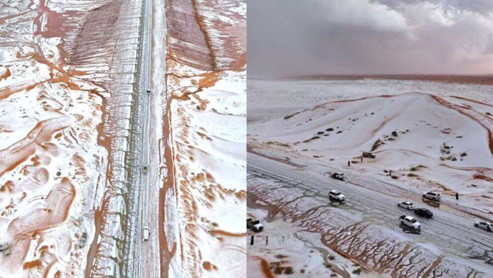 Desierto de Arabia Saudita se cubre de nieve: "no es una buena señal" 