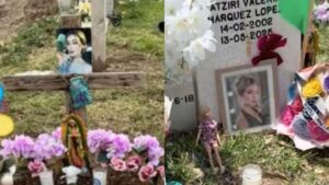 Vandalizan la tumba de Valeria Márquez y sus seguidoras la llenan flores, maquillaje y muñecas 
