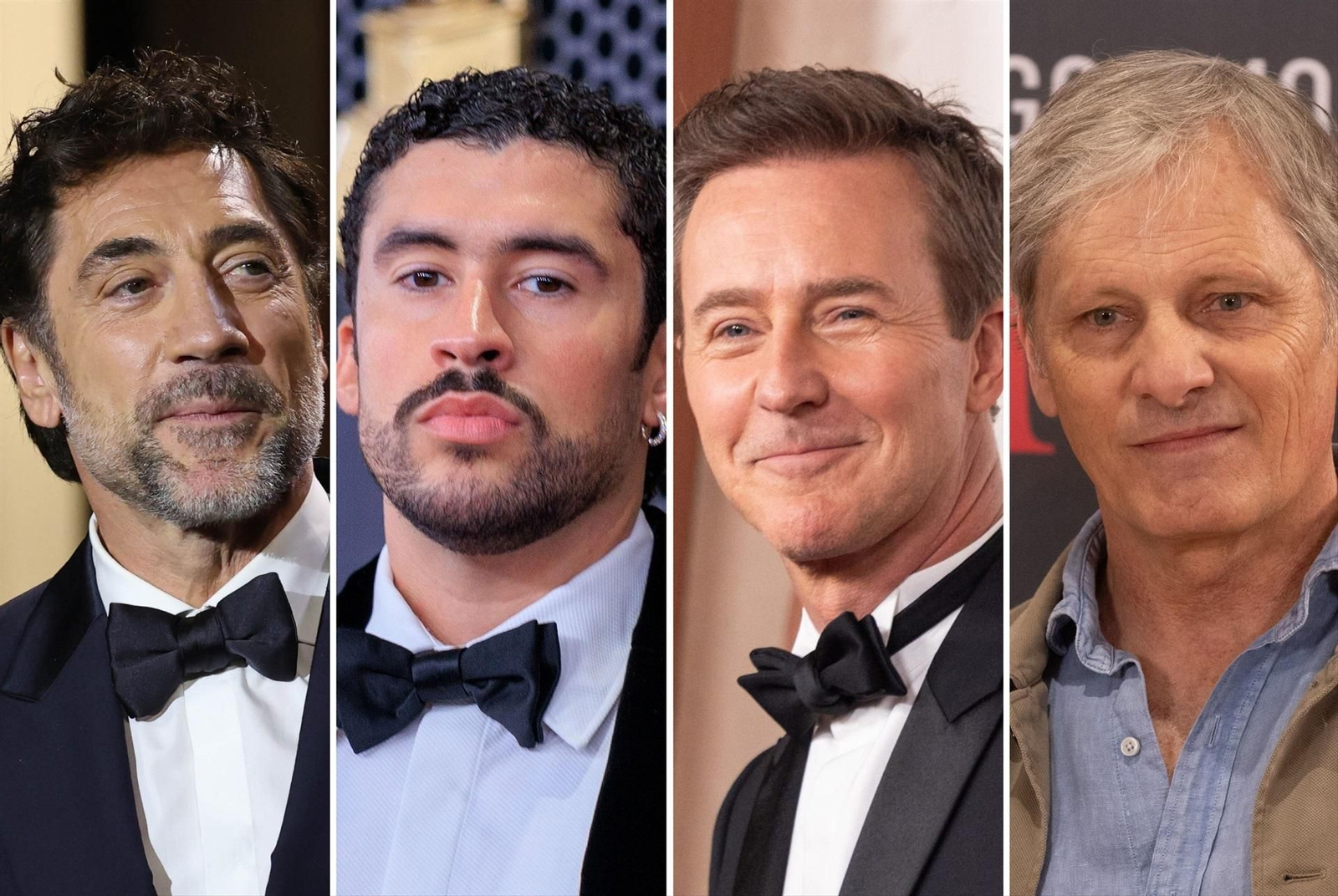 Los actores Javier Bardem, Bad Bunny, Edward Norton y Viggo Mortensen